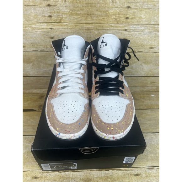 Size 11 - Air Jordan 1 SE Mid Brushstroke Paint Splatter DA8005 100 - Picture 2 of 9